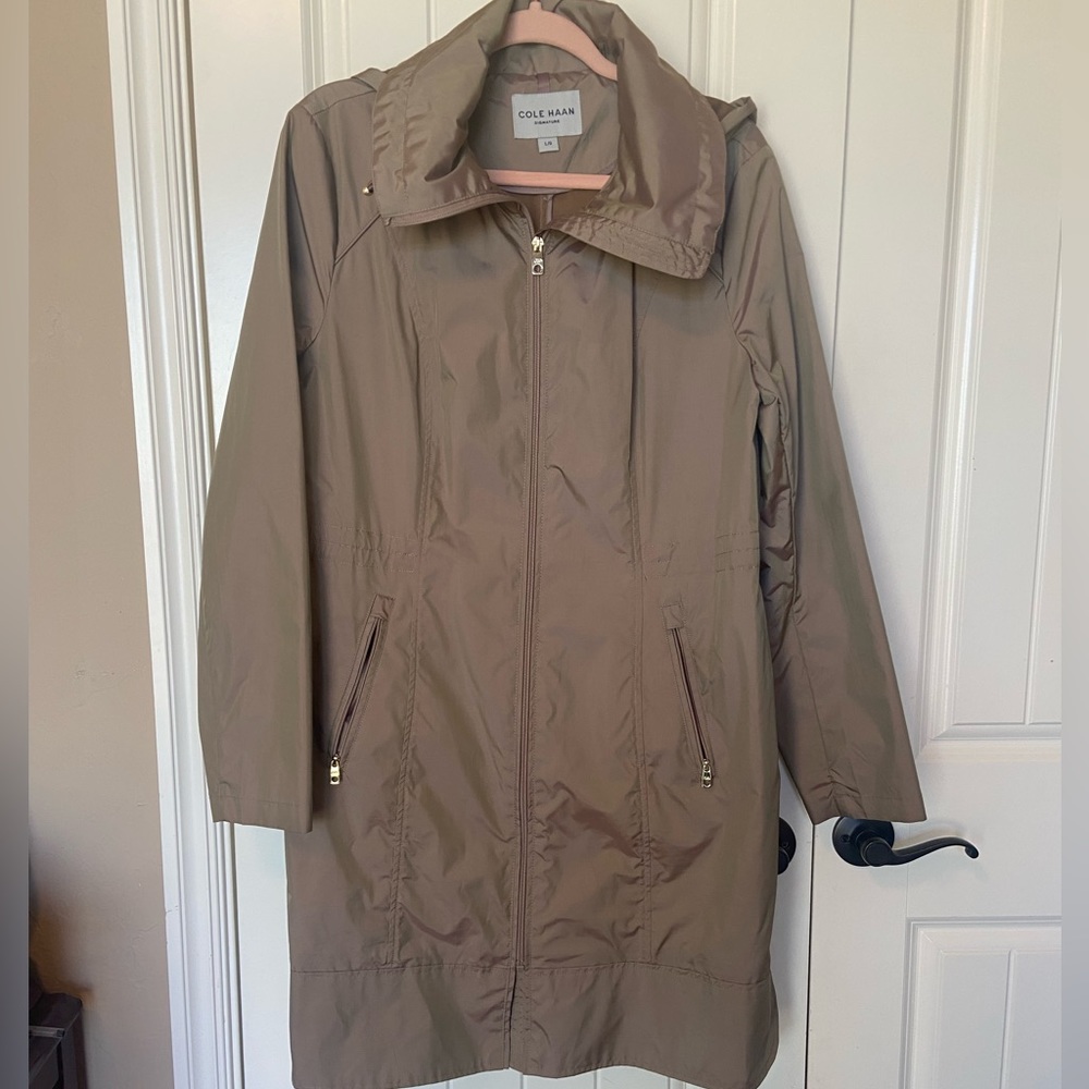 Cole Haan Packable Hooded Rain Trench Coat